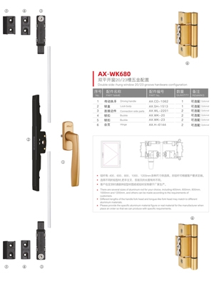 雙平開(kāi)窗20/23槽五金系列